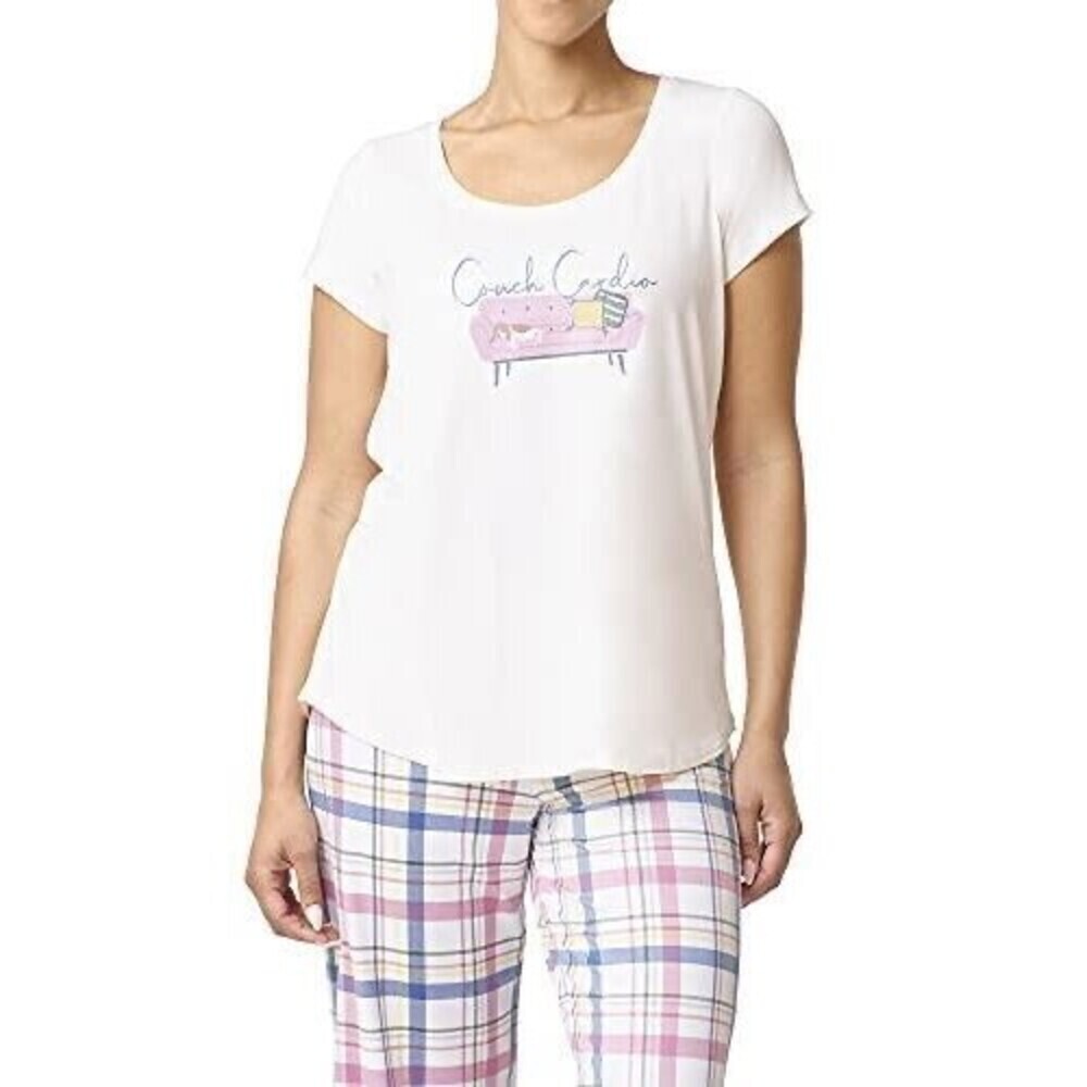 Hue Women's Short Sleeve Scoop Neck Sleep T Shirt In Gardenia Beige Size L $40